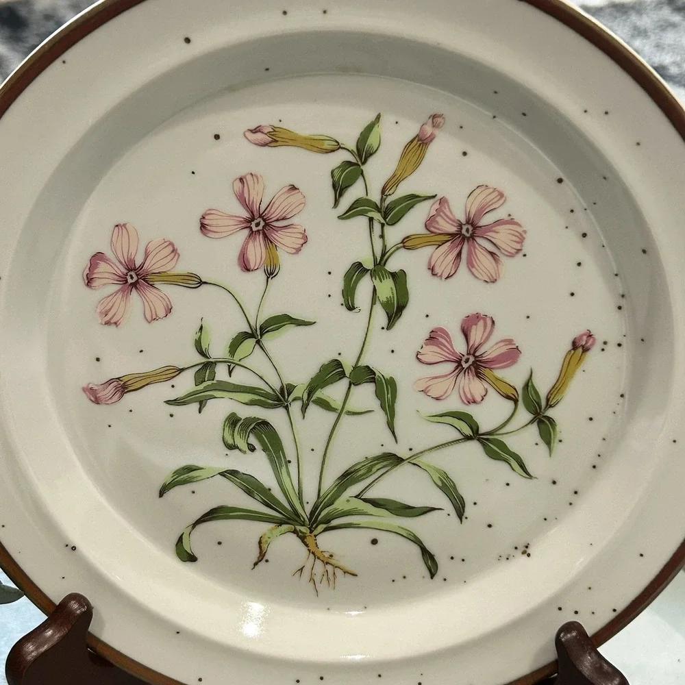Vtg Wild Pink Plate Royal Domino Japan Botanical Garden Set 8